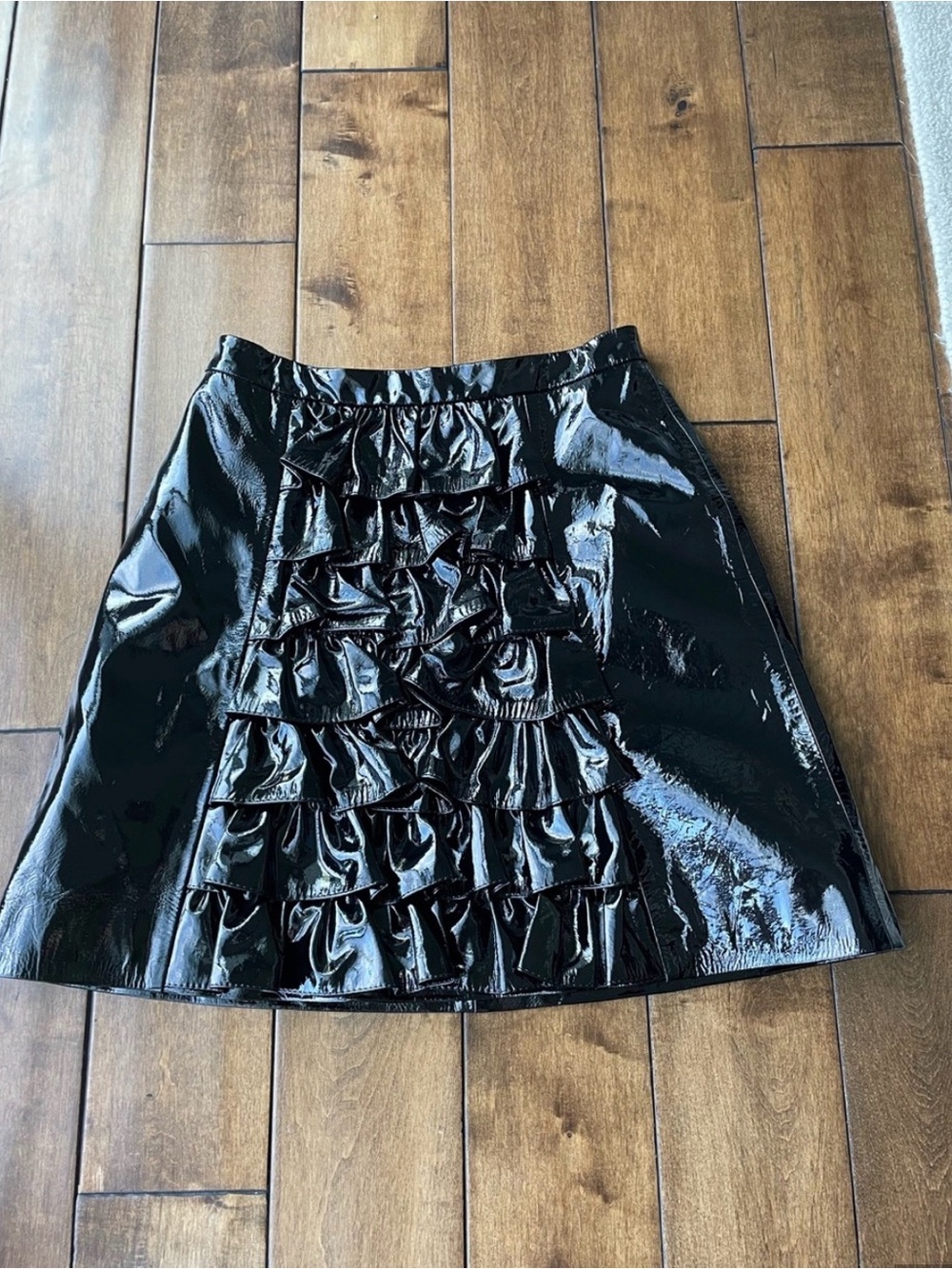 Christopher Kane Black Patent Ruffle A-Line Skirt Size 6